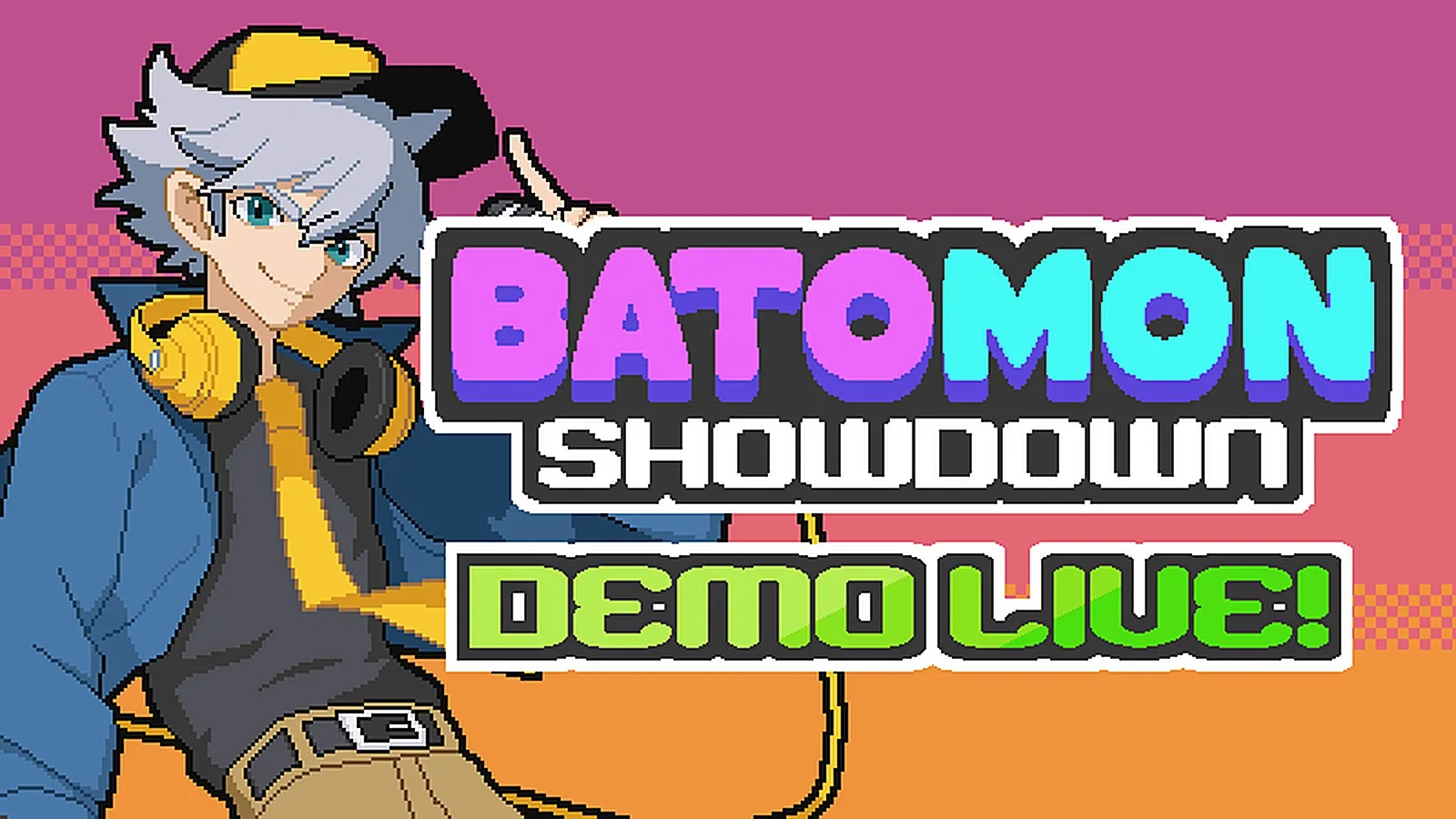 Batomon Showdown demo launch banner with a headphone-wearing trainer and the Demo Live title