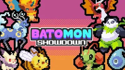 Batomon Showdown balance patch banner with a row of pixel creatures beside the game logo
