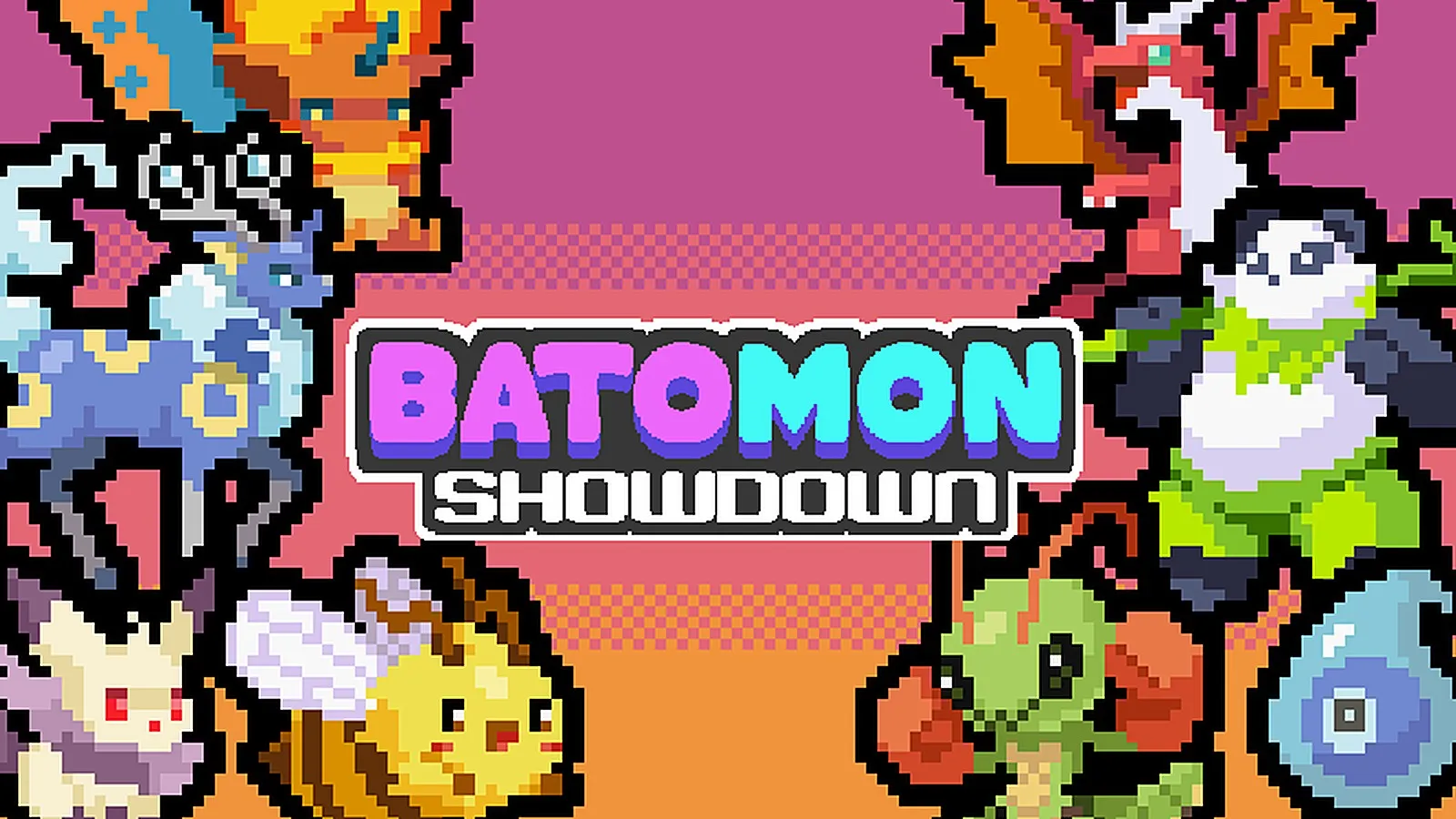 Batomon Showdown balance patch banner with a row of pixel creatures beside the game logo