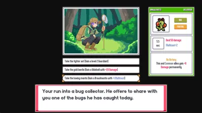 Batomon Showdown event screen where a bug collector offers one of three caught bugs